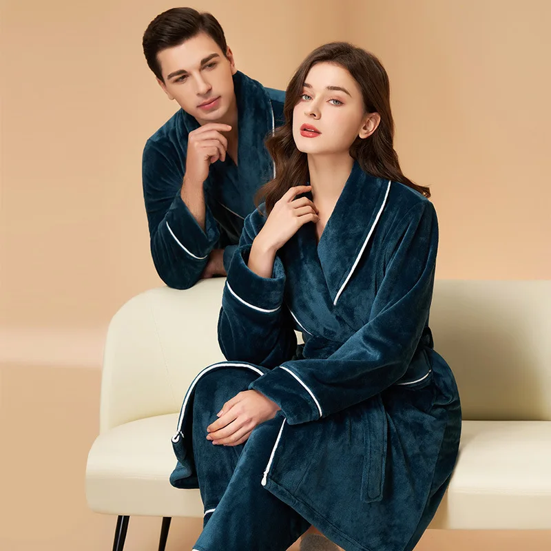

Men's Thiened Coral Velvet Robe Pants Autumn Winter Women's Flannel Home Clothes Bath Robe