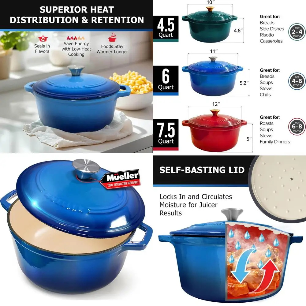 

Aqua Blue 4.5 QT Heavy-Duty Enameled Cast Iron Dutch Oven with Lid, Casserole and Braiser Pan, Oven-Safe up to 500° F for All Co