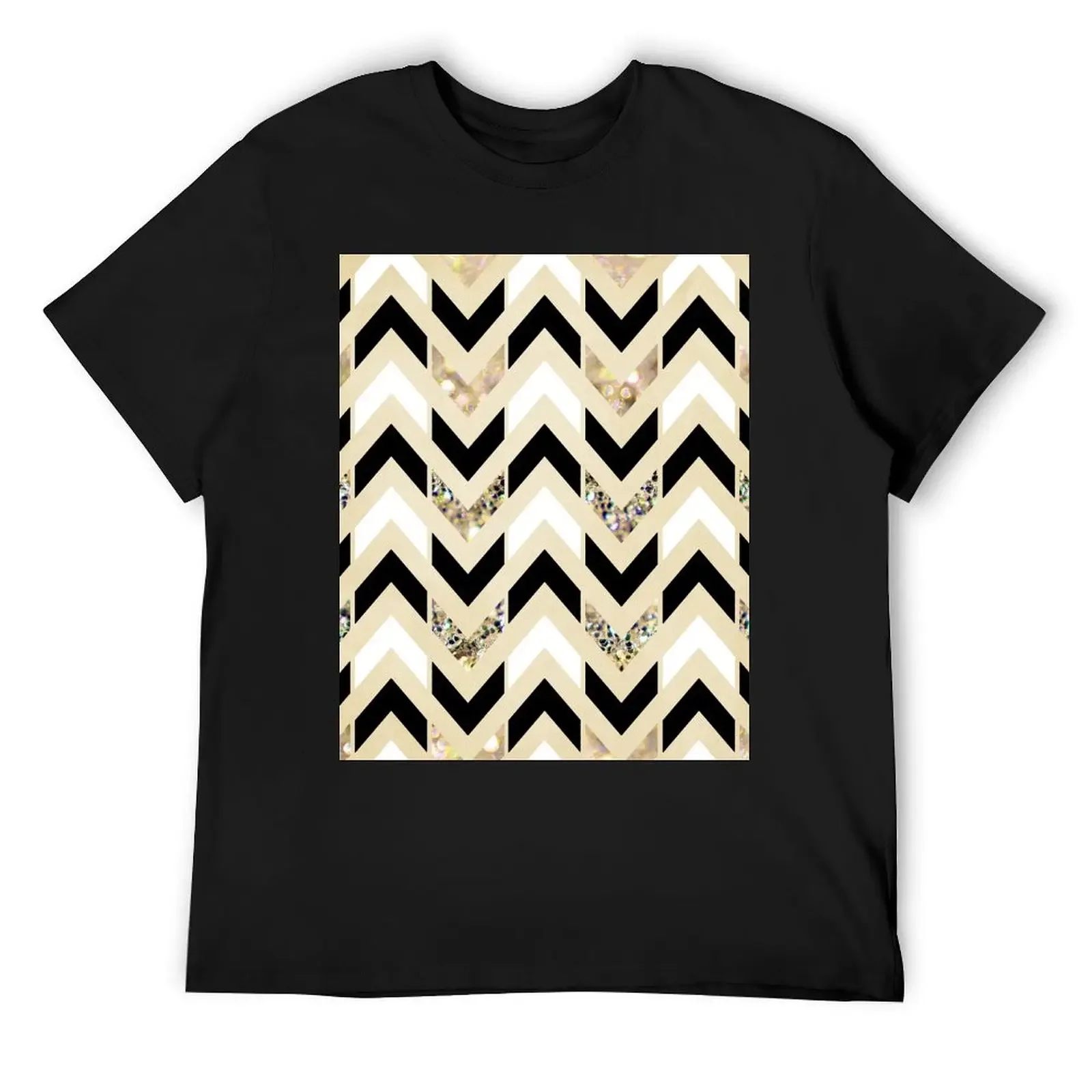 Black, White & Gold Glitter Herringbone Chevron on Nude Cream T-Shirt essential t shirt baggy shirts tee shirts for men