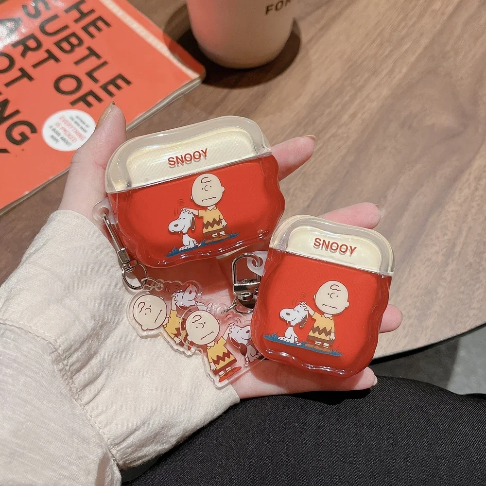 لطيف الكرتون سنوبي تشارلي براون حقيبة سماعة الاذن ل Airpods 4 برو 2 1 2 3 سماعة لاسلكية تعمل بالبلوتوث سماعة الغطاء الواقي قلادة