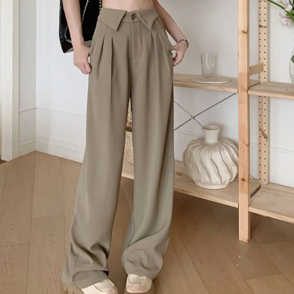

Retro Loose Straight Leg Pants High Waist Autumn Wide Leg Pants Workout Trousers Drape Feeling Casual Pants Women Streetwear