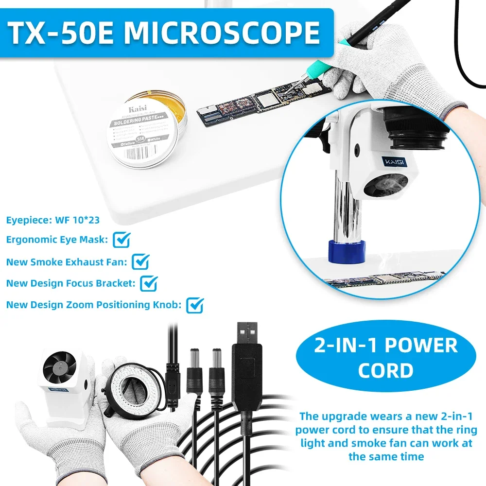 TX-50e New Zoom Stereo Microscope Set 3.5X-100X Binocular Continuous Zoom Stereo Microscope For Phone Soldering PCB Repair