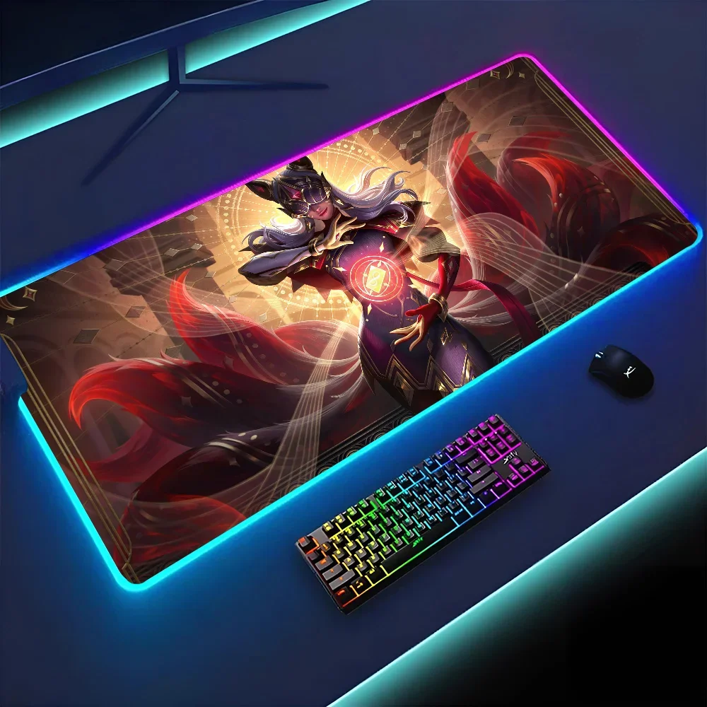 Ahri League of Legends Floor Mat XXL RGB Gaming Mouse Pads HD Black Gamer Accessories Large LED