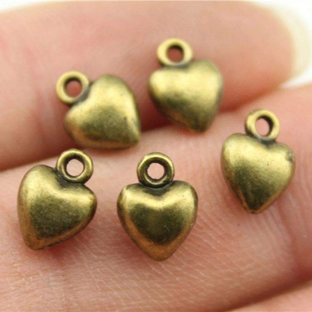 WYSIWYG 20pcs 9x7x4mm 3 Colors Antique Gold Color Antique Silver Color Antique Bronze Color 3D Solid Tiny Heart Charm