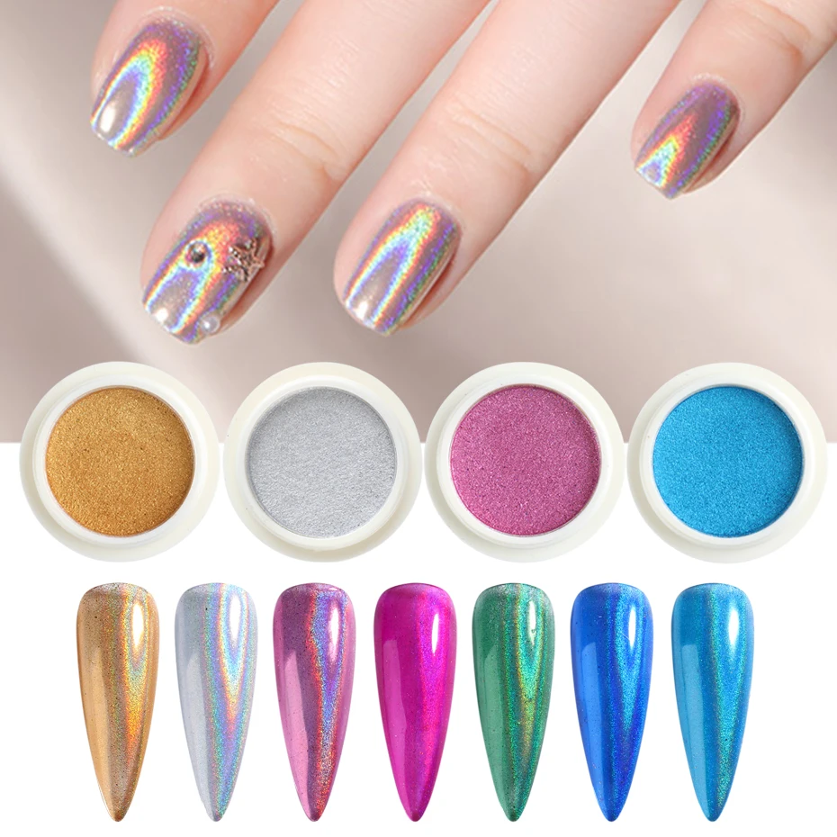 1 Box Nail Art Glitter Holograpihc Mirror Powder Chrome Silver Bubble Pigment Dust Rose Gold Shiny Flakes For Manicure LYLF01-07