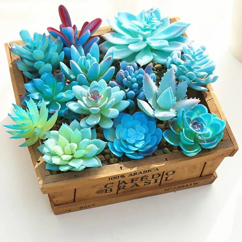 Blue Artificial Succulents Plants for Home Garden Decoration Wedding Plants Wall Flower Arrangement Bonsai Fake Plants 5pc/lot