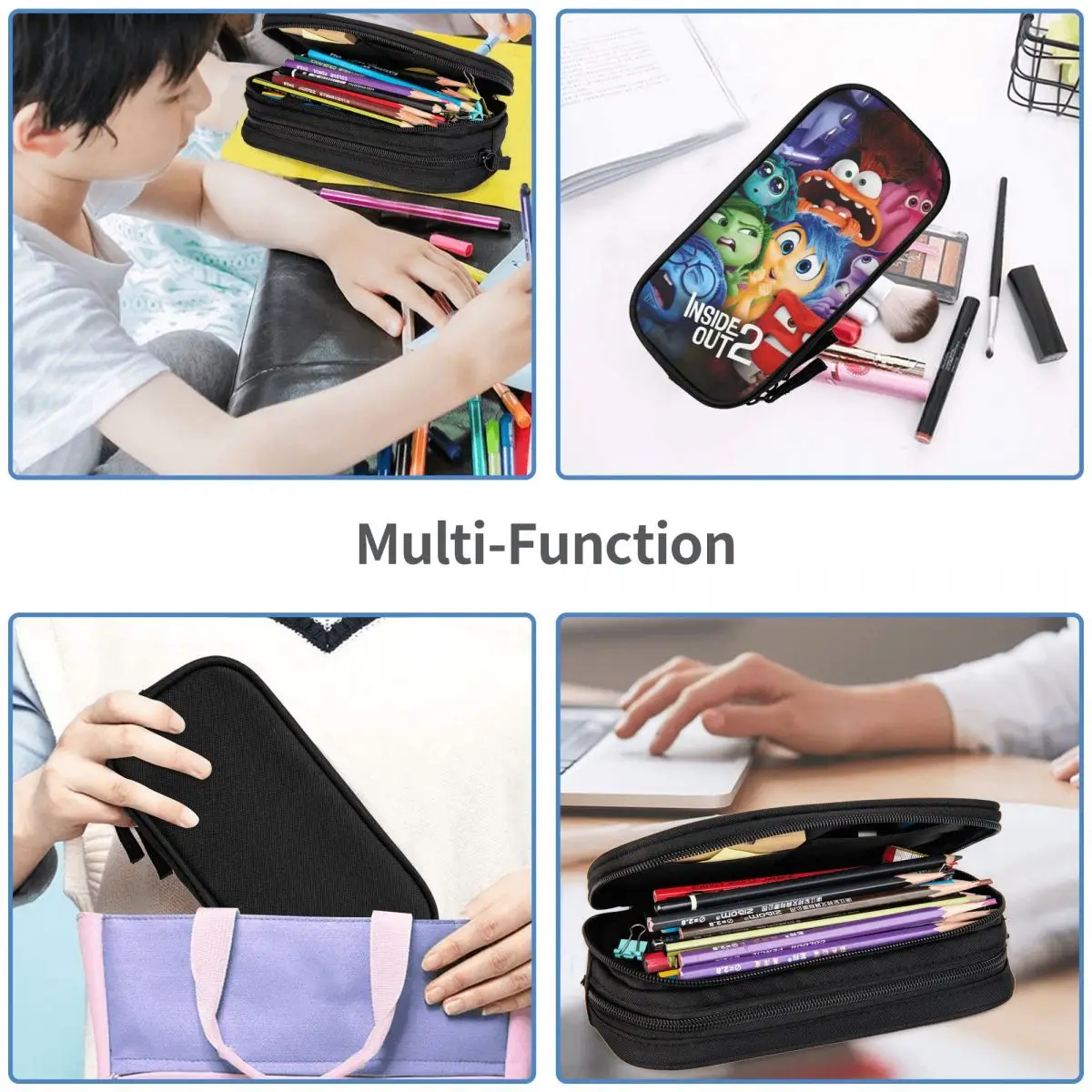 Emotions Inside Out 2 Cartoon 2024 Movie Pencil Case Double Layer Large-capacity Office Accessories Pencil Bag Gift