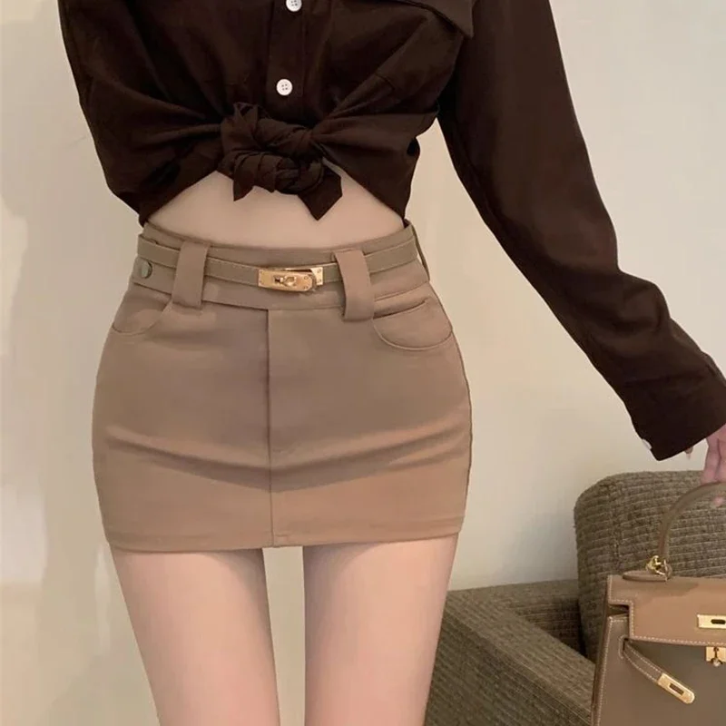 Women's Fashion Tight Mini Skirts with Belt New Summer High Waist Warp Hip Skirts Female Sexy Office Party A-Line Skirt Mujer
