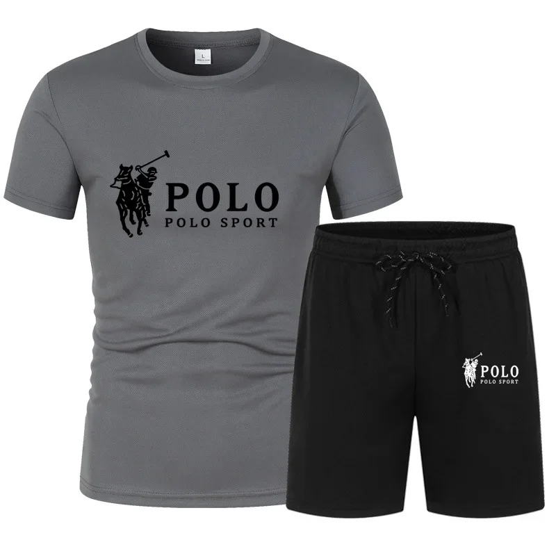 T-shirt de manga curta masculina e calções desportivos, conjunto casual de calças de jogging, roupa desportiva de secagem rápida, verão, novo, 2022, 2 peças