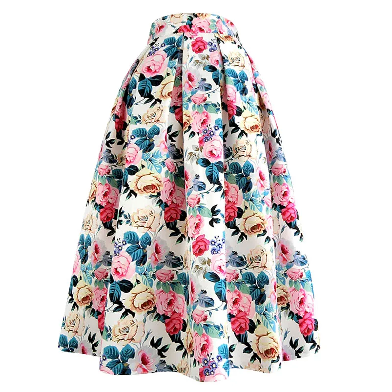 

Women's Runway Fashion Spring Summer Designer Rose Floral Print Skirt Female Autumn High Waist A-line Skirt TB1562