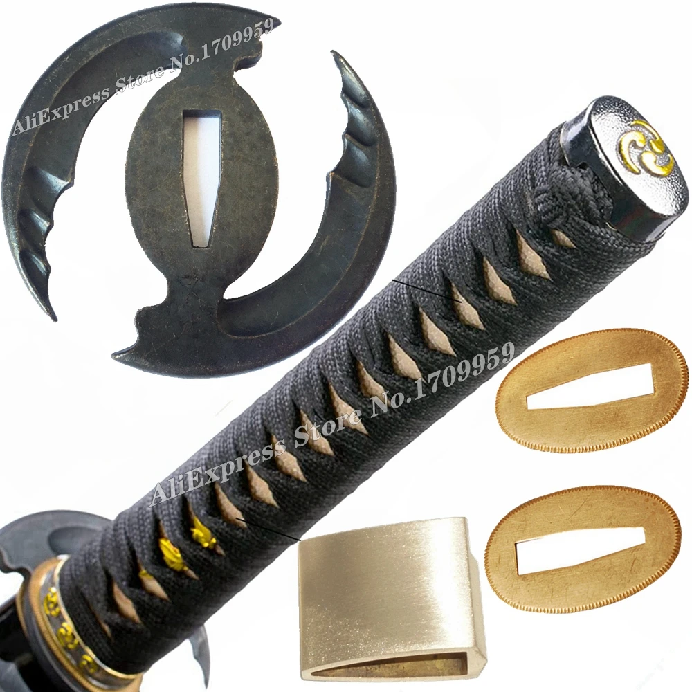 26CM*Katana Tsuka Handle Alloy Tsuba Guard Kashira Menuki Fuchi+Brass Habaki Seppa For Real Japanese Samurai Sword Fittings