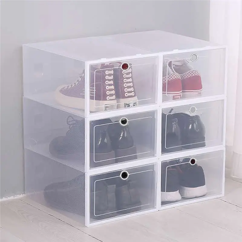 AT29-Stackable Clear Shoe Cabinets, 6 Foldable Thickened Dustproof Storage Organizers