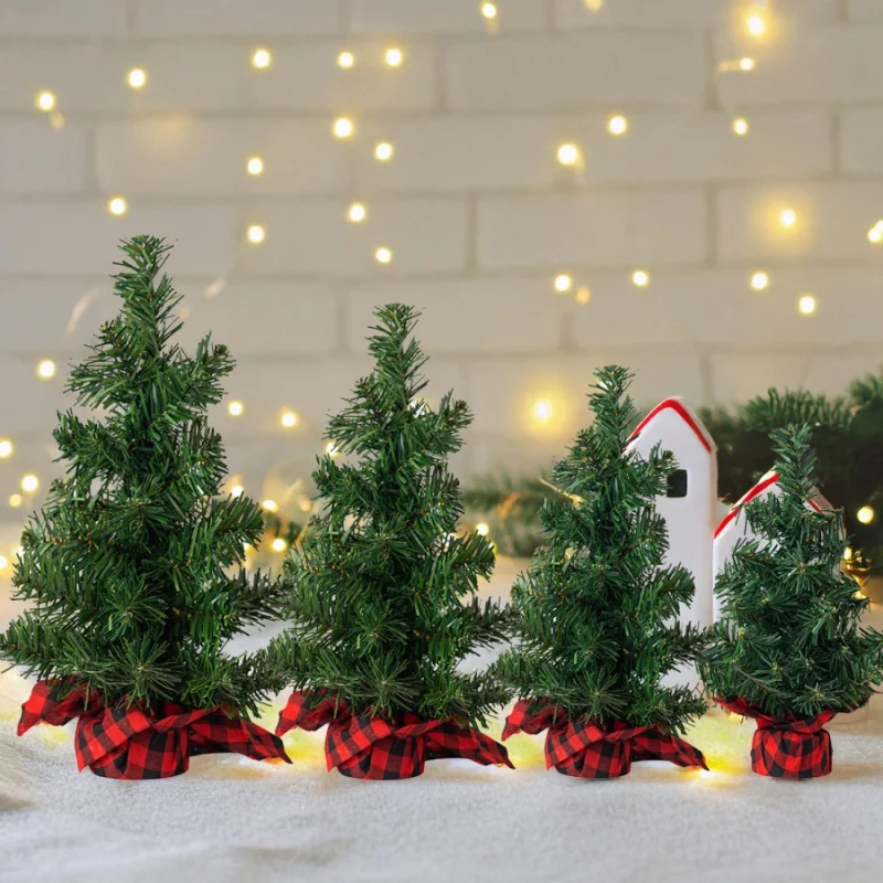 1pc15cm/5.91inMini شجرة عيد الميلاد زخرفة الأحمر والأسود منقوشة BaseDIYشجرة عيد الميلاد مول نافذة حفلة منضدية الديكور Ornam #3