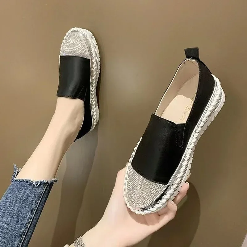 Women\'s Flat Shoes 2023 Summer Fashion New Crystal Sequins Round Toe Luxury Flat Shoes Flat Women\'s Shoes Zapatillas Mujer