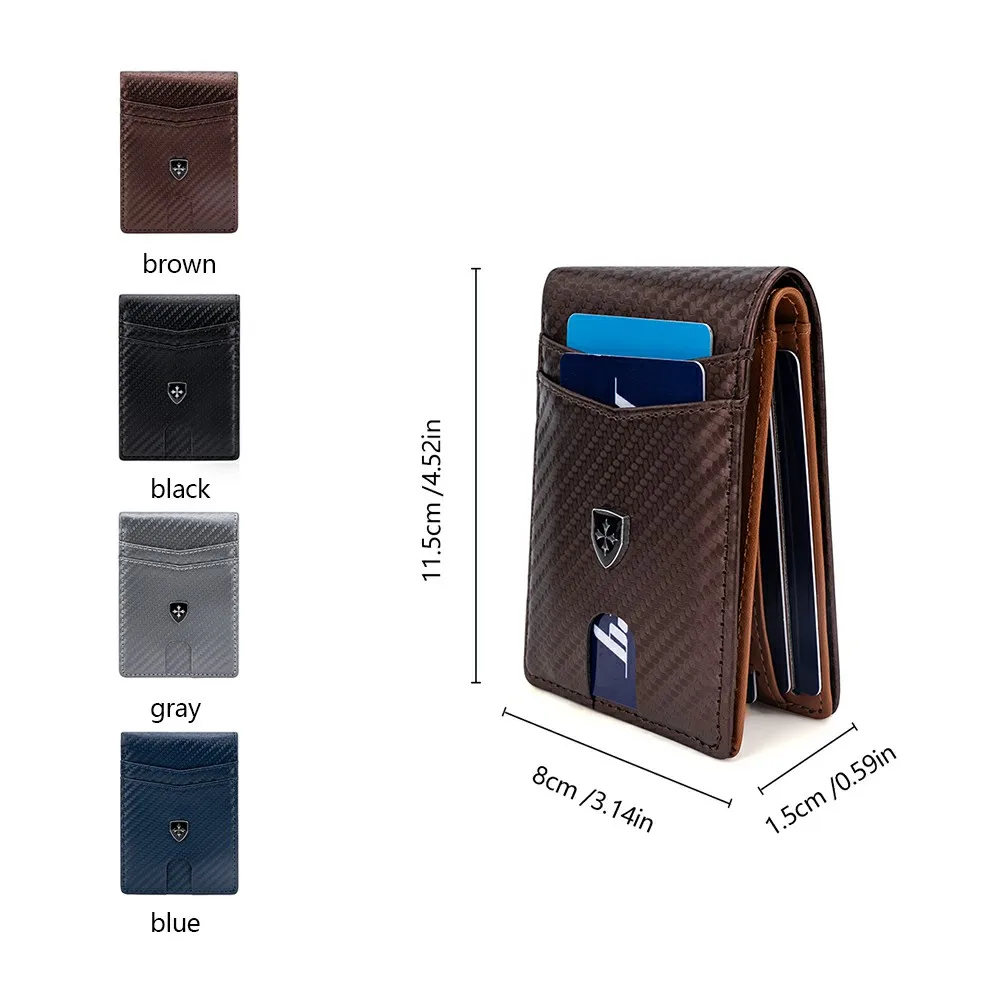 Baellerry Carbon Fiber Men's Short Bi-Fold Wallet, Rfid Anti-Theft Ultra-Thin Bank Card Holder with Id Window, Pocket-Sized Portable Wallet Suitable for Travel, Outdoor, and Campus Use, Men's Holiday Gift Wallet