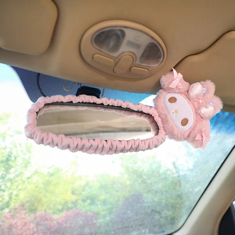 

Kawaii Sanrio My Melody автомобильное зеркало заднего вида, мультяшная кукла, милый автомобильный интерьерный чехол для зеркала заднего вида, декор, аксессуары для женщин