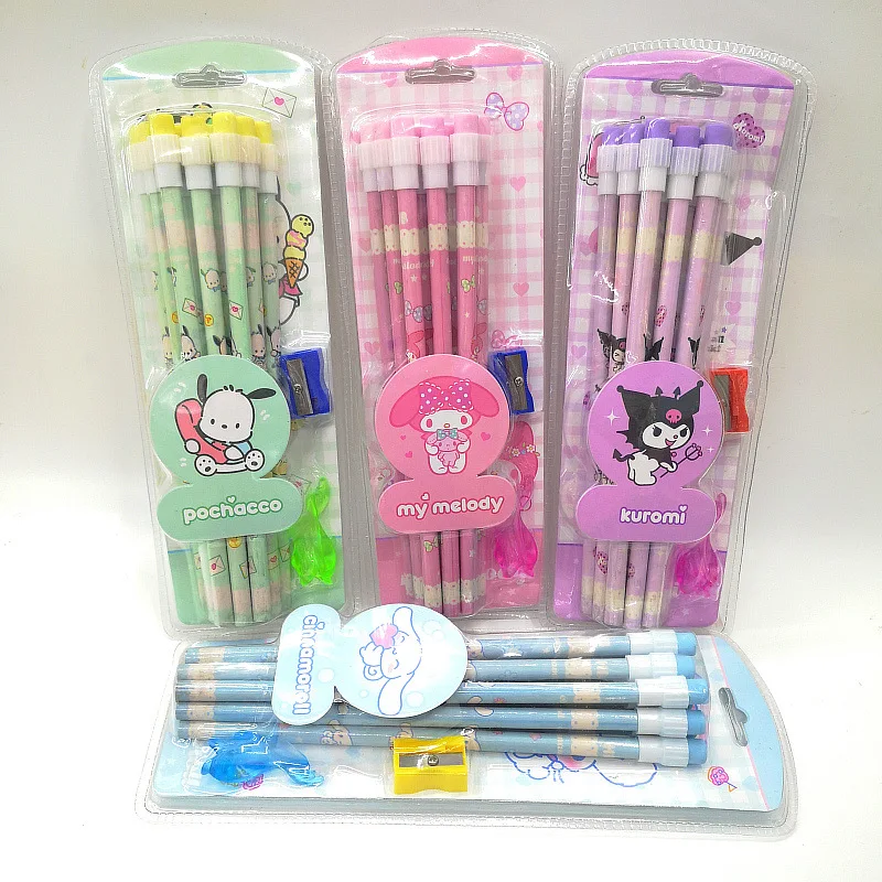 24/48pcs Sanrio Wooden Pencils With Eraser Kawaii My Melody Kuromi Cinnamoroll Pencils Kids Stationery School Supplies Wholesale