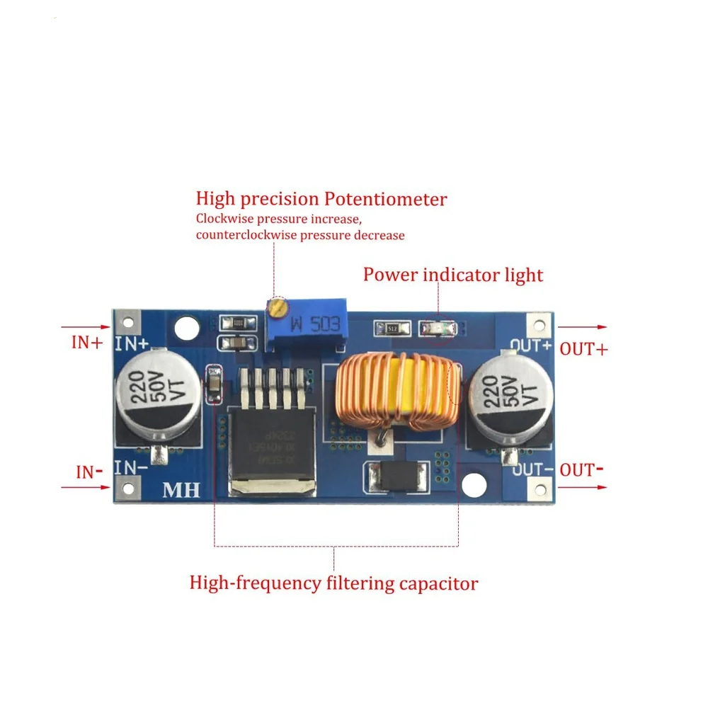 XZG 5A DC-DC Step Down Adjustable Power Supply Module Lithium Charger XL4015 4~38V 96% 5A DC adjustable step-down module 1-10PCS