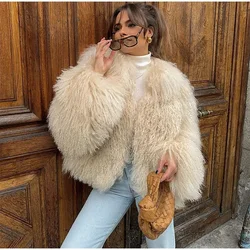 Europe and The United States Autumn Women's Fur Personality Street Elegant Artificial Fur, Warm Round Neck Long Sleeves Coat