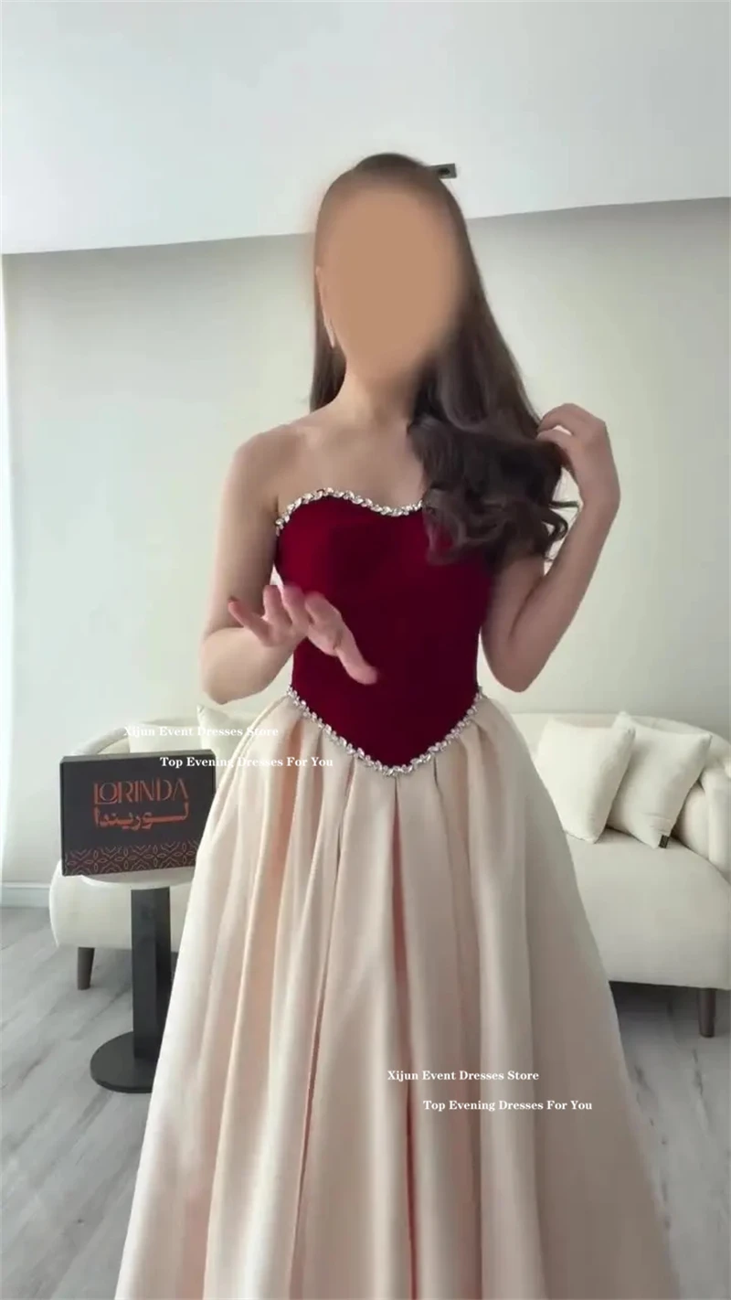 시준 럭셔리 벨벳 롱 이브닝 드레스 스위트하트 A라인 플리츠 프롬 드레스 포멀 크리스탈 심플 두바이 프롬 가운 맞춤 제작
