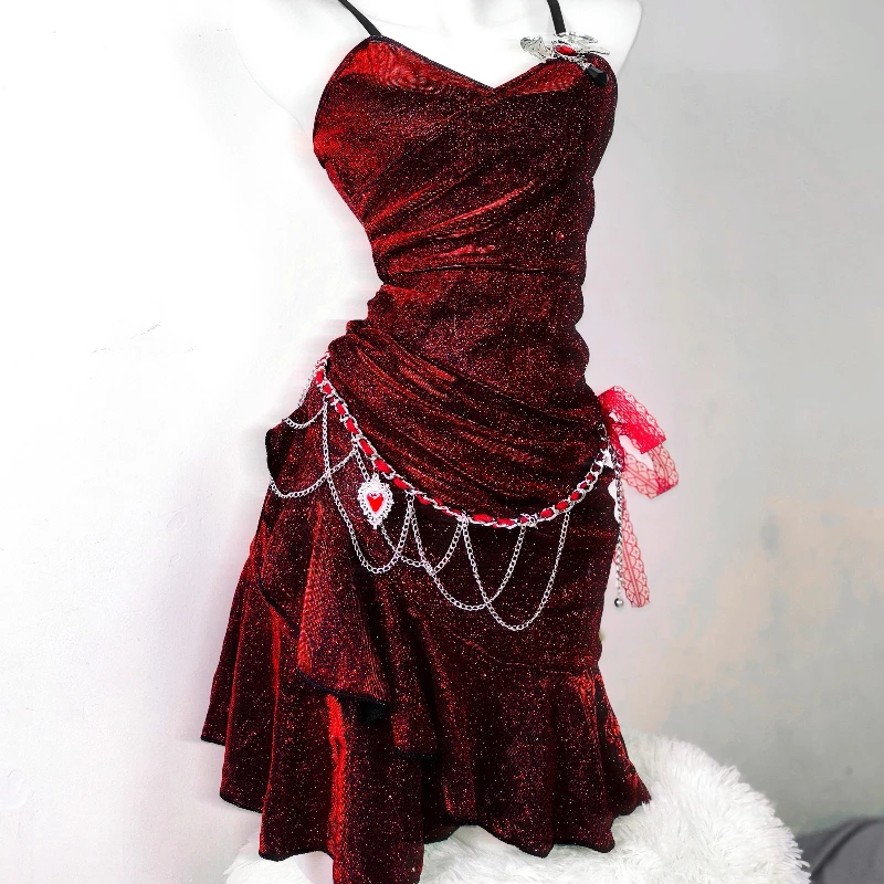 Original Design Dark Red V-Neck Sexy Bodycon Mermaid Dress Retro 2025 Spring Summer Sweet Cool Irregular Slimming Dresses Ladies