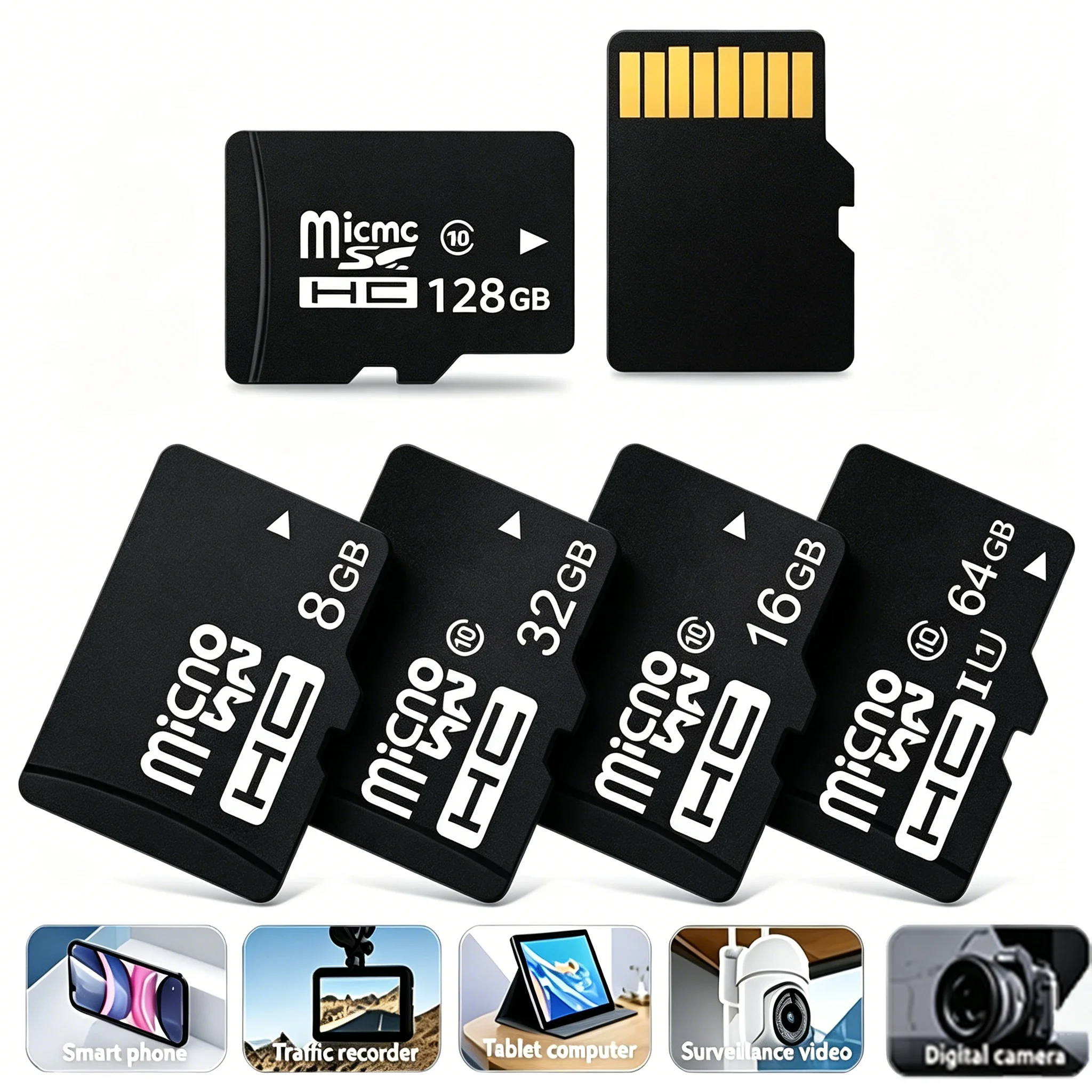 Cartão de Memória Mini TF SD de Alta Velocidade com 10 Capacidades Diferentes: 8GB/16GB/32GB/64GB/128GB para Monitor e Gravador de Drone