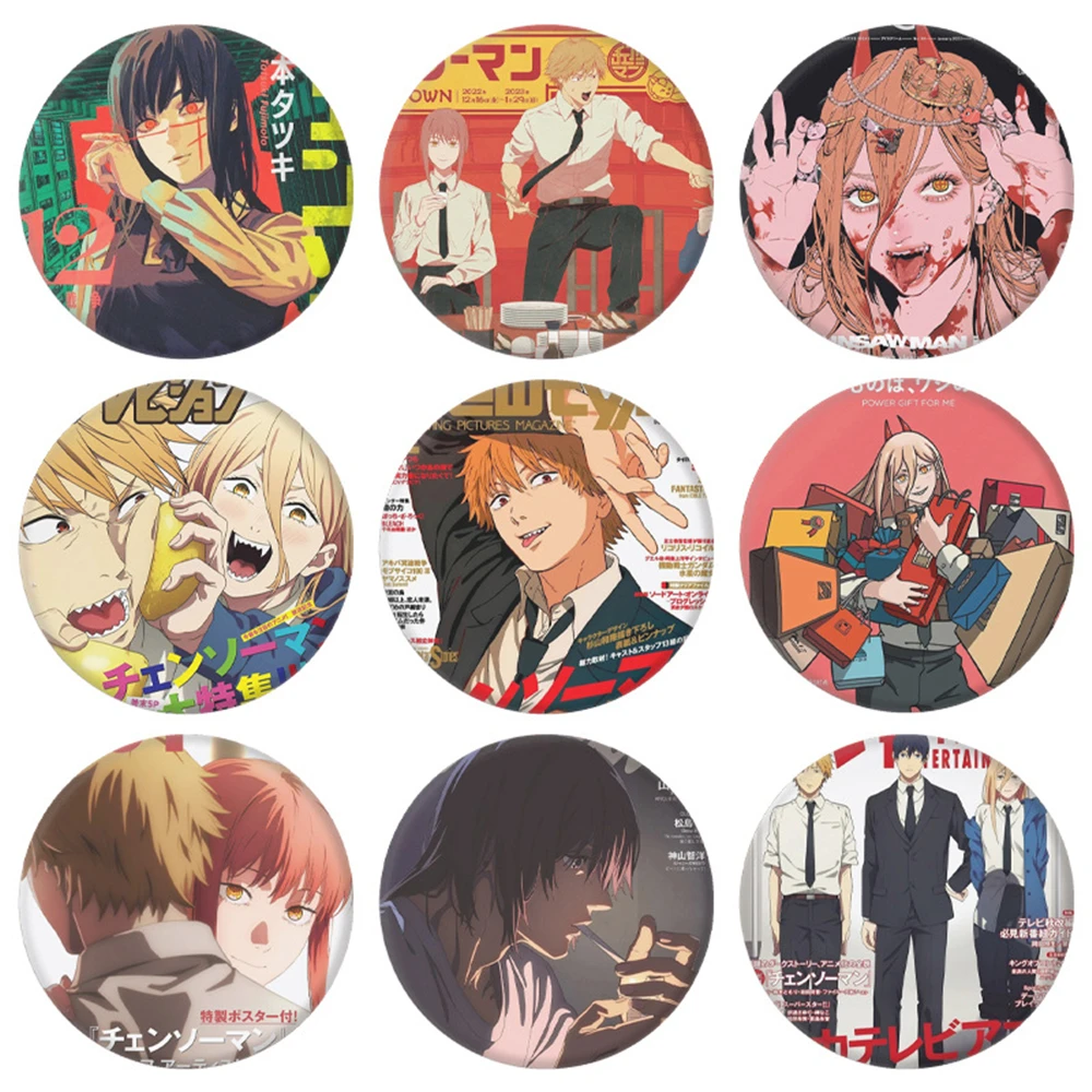 58mm Anime Chainsaw Man Denji Pochita Makima Hayakawa Aki Power Himeno higashiyama kobeni Cosplay Badge Pin SPTE Tinplate Brooch