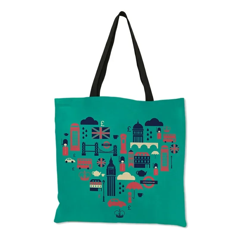 High Quality Linen Shoulder Bag London Big Ben Tower Rome Print Tote Bag Fashion Ladies Women Casual Beach Shopping Bag Handbags view 3