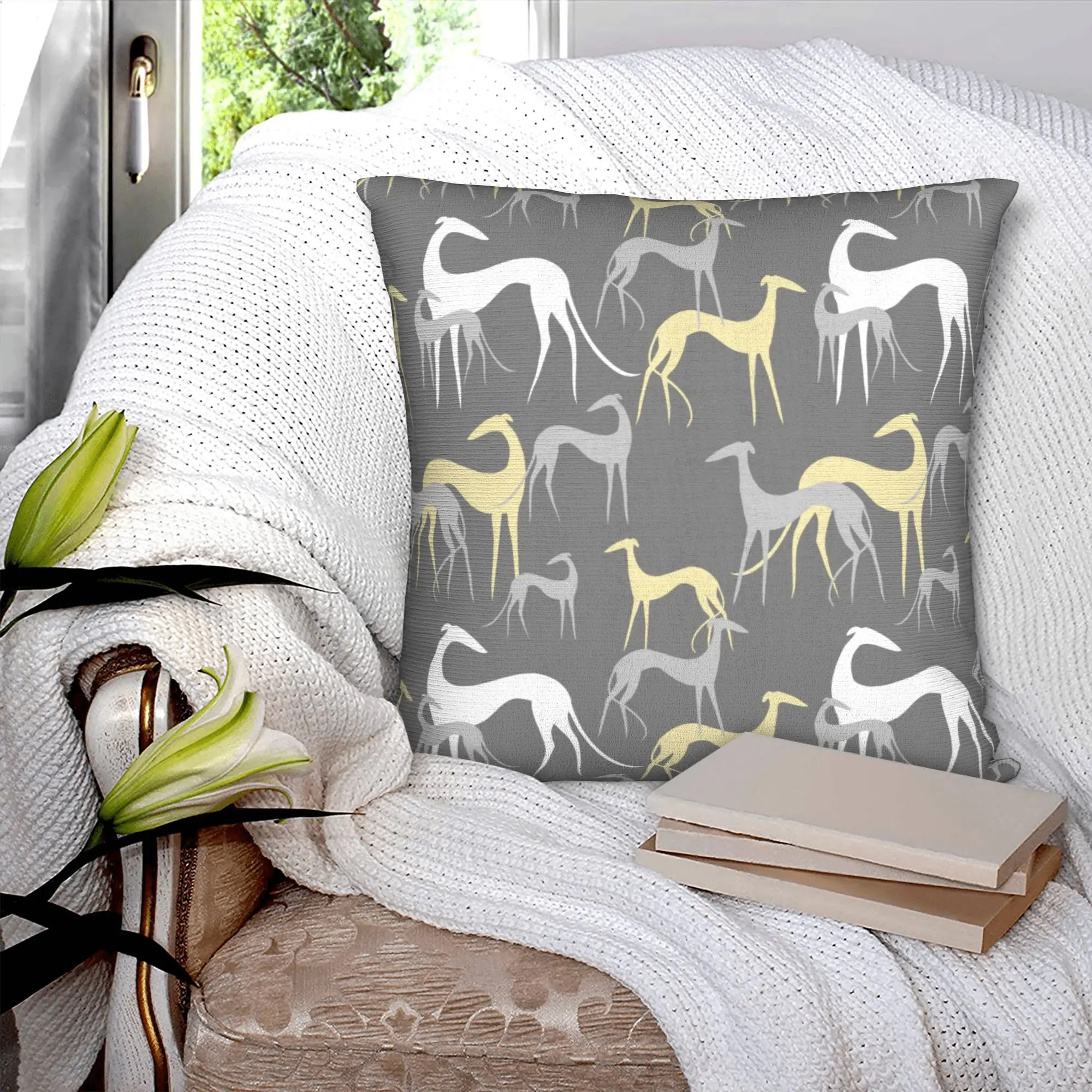 Cartoon Sighthounds Modern Pillow Cover Decoracion Salon Case Greyhound Whippet Hound Dog Cushions for Sofa