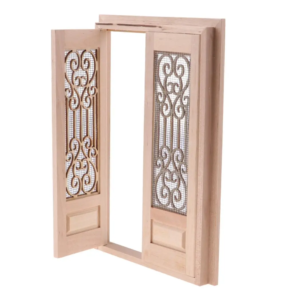 Muebles de casa de muñecas, puerta de pantalla hueca, accesorios de puerta de madera externa, 1/12