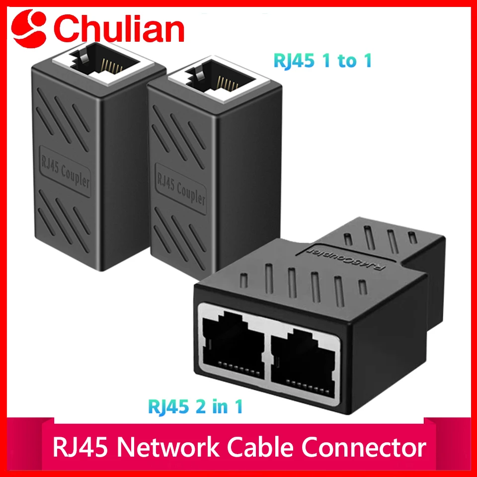 Network Three-in-one Rj45 Network Cable Extender Crystal Head Docking Head Splitter Yellow Blue Green Red White Black