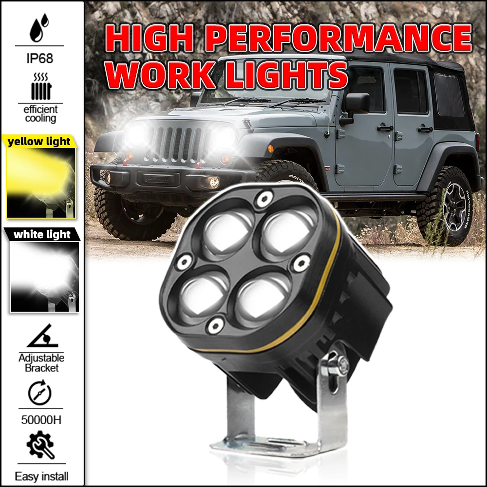 

Super Bright Off-Road LED Work Light Wrangler Spotlight White Yellow Luminescence Lighting Dual Color Car 12V Waterproof Lamps