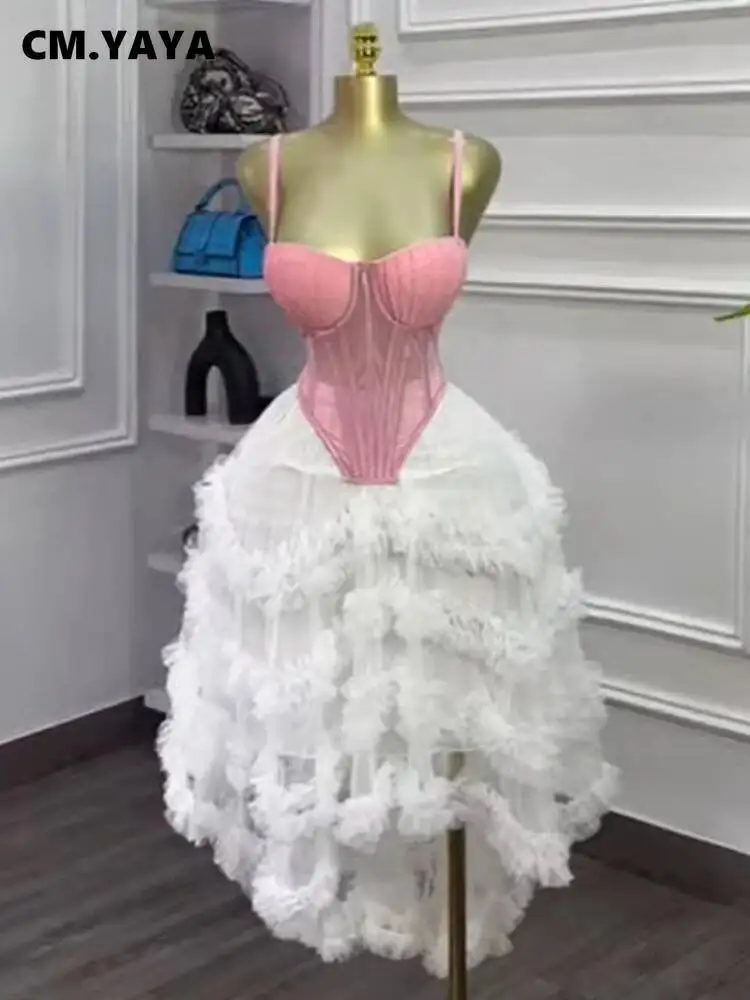 CM.YAYA damesjurk tuniek crop top en onregelmatige baljurk maxi lange rok pak 2025 twee 2-delige set outfits