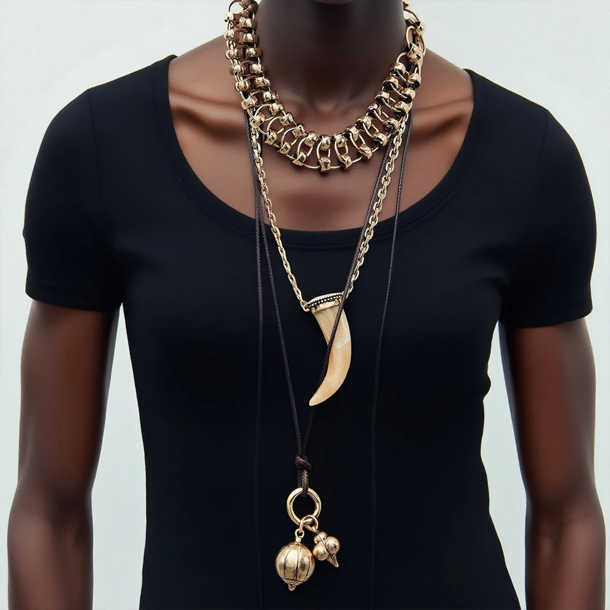 

ZAA Personality Metal Choker Wolf Tooth Pendant Necklaces for Women Vintage Multi-layer Jewelry Necklace Gifts