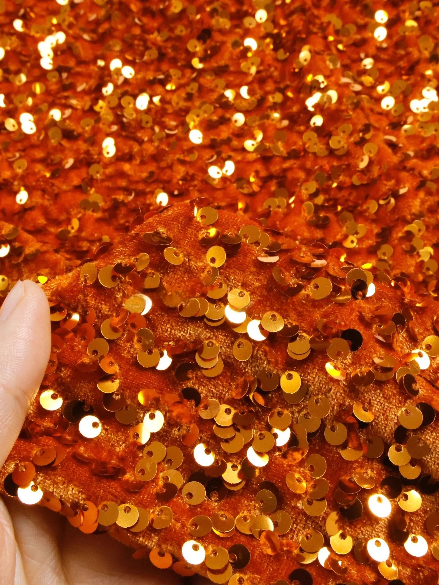 Ярко-оранжевая эластичная глянцевая драпировка с блестками и вышивкой, бархатная ткань, шитье платья, праздничное платье, дизайнерская ткань «сделай сам»