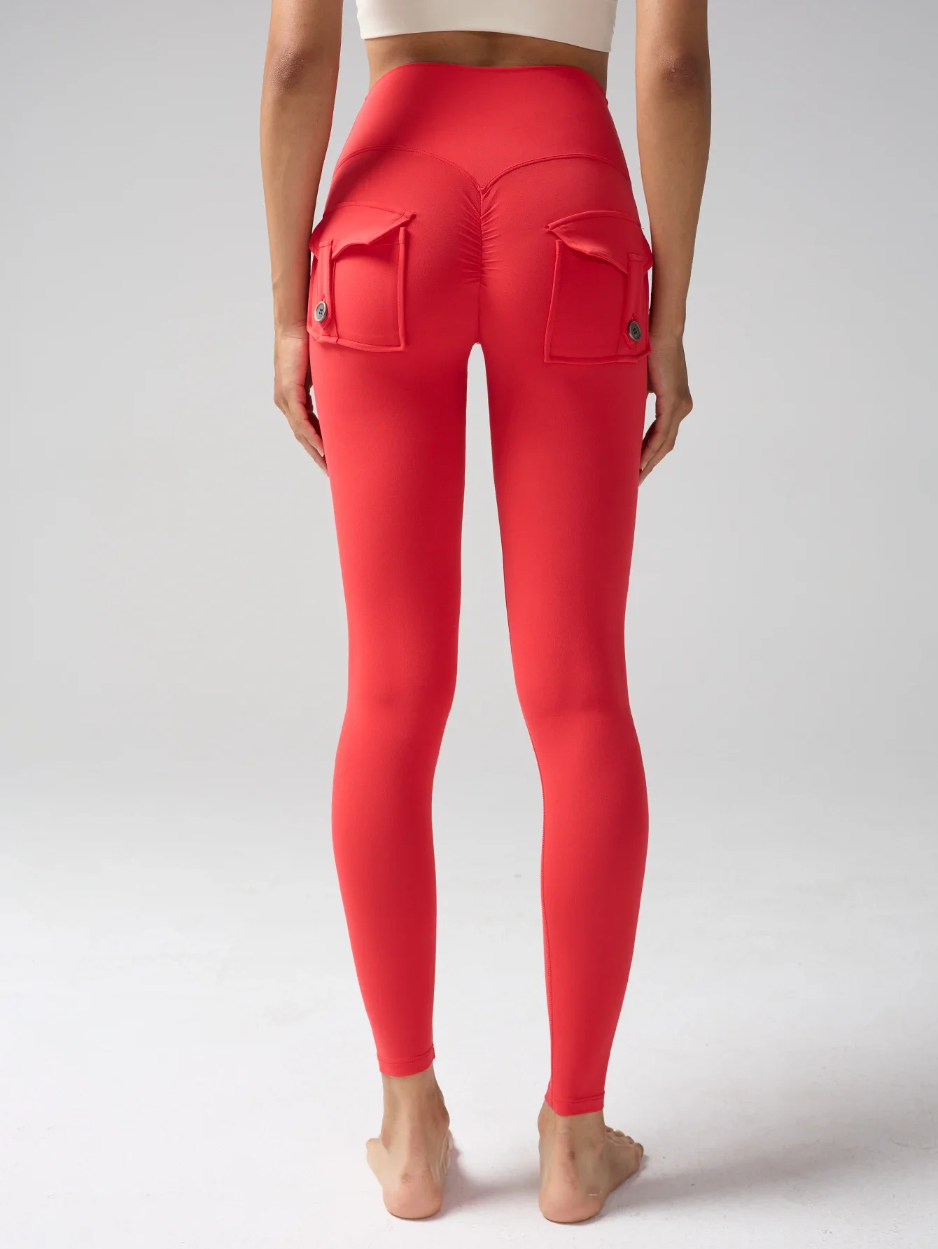 Women's High Waist Tummy Control Cargo Yoga Leggings Spandex Solid Gym Tights Sports Running Workout Pants With Pockets