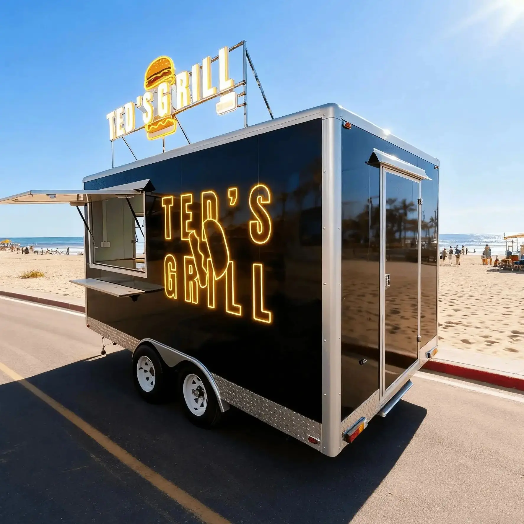 

Towable Retail Food Truck Trailer Outdoor Mobile Business Concession Food Truck with Full Kitchen Tent Caravan