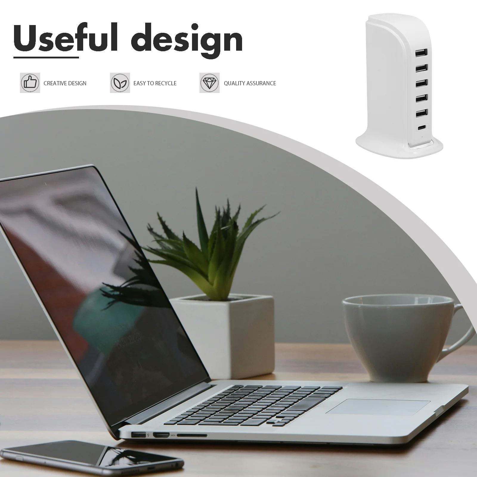 

6 Port USB Smart Charging Station 30W Fast Charge Desktop for Multiple Devices Blue USB