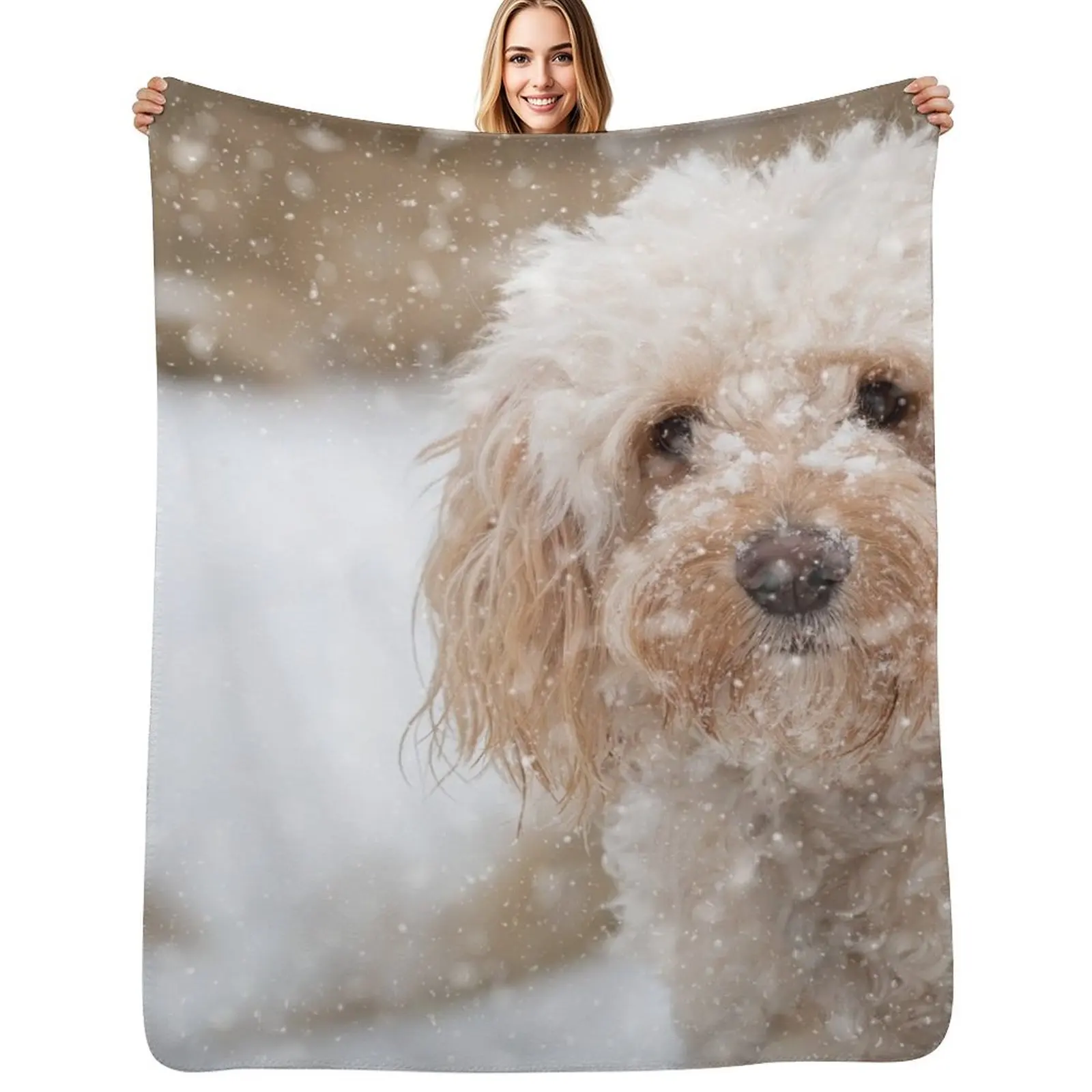 A beautiful Cockapoo in the snow Throw Blanket Lightweight Warm Blanket for Indoor Outdoor Use