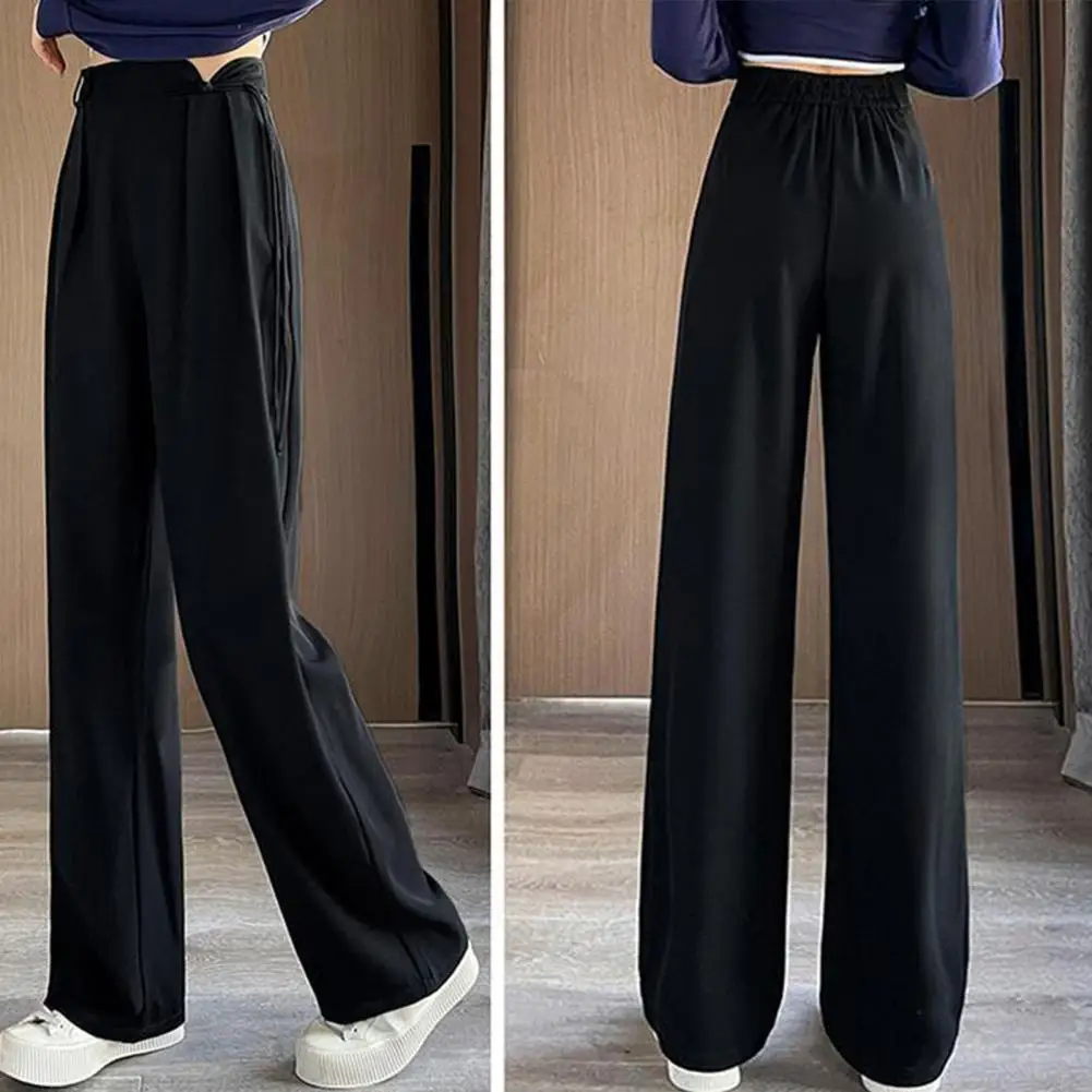 Women Suit Pants Chinese Style Women's Solid Color Suit Pants Straight Wide Leg Trousers with Side Disc Buckle High Waist Full