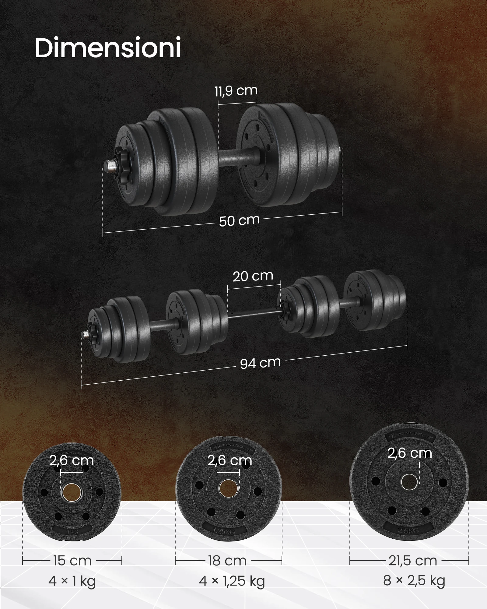 مجموعة دمبل SONGMICS 2 في 1، 2 × 15 كجم دمبل قابل للتعديل مع شريط حديد إضافي، أطباق وزن مطلية بالبلاستيك #5