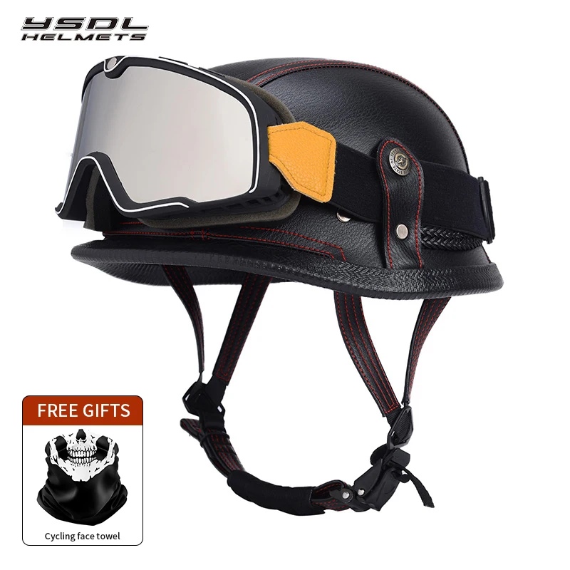 New German Style Cruise Retro Leather Half Helmet Women  Pedal  Men Motorcycle Helmet  Motorcycle Bucket Helmet  3C Standard