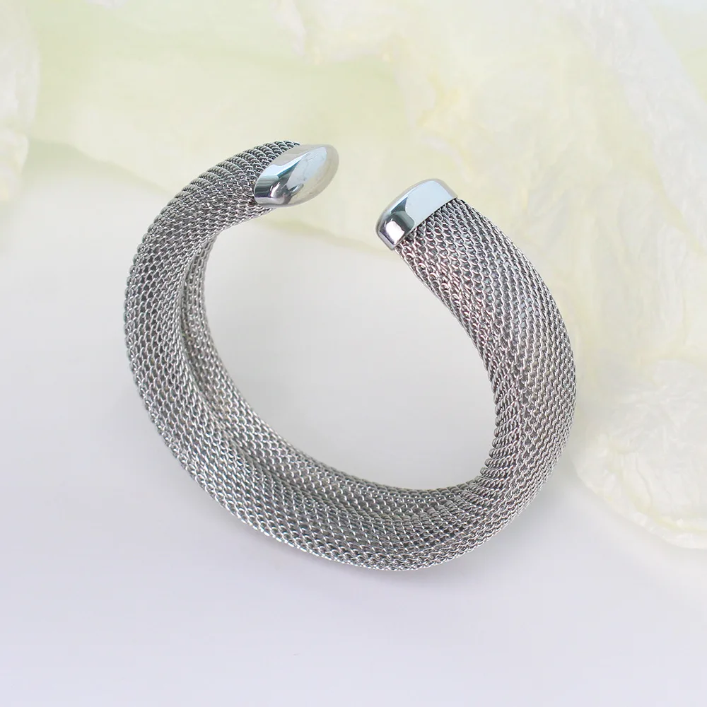 New ins Stainless Steel Mesh Bracelet Vintage Elastic C-shaped Bangle For Women Girls Fashion Aesthetic Jewelry