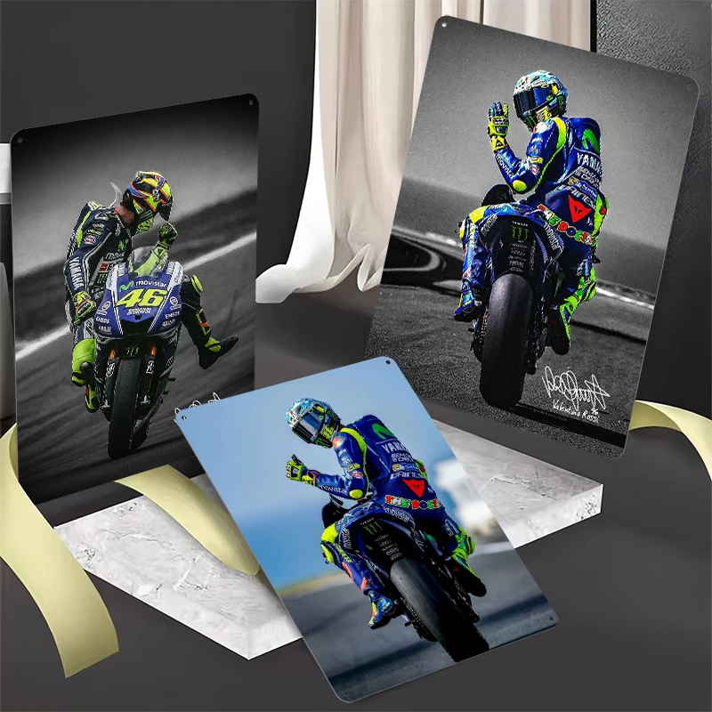 Legendary Rider Rossi VR46 Posters Retro Tin Sign Wall Art Decorative Wall Frames Custom Vintage Metal Signs for Man Cave Decor