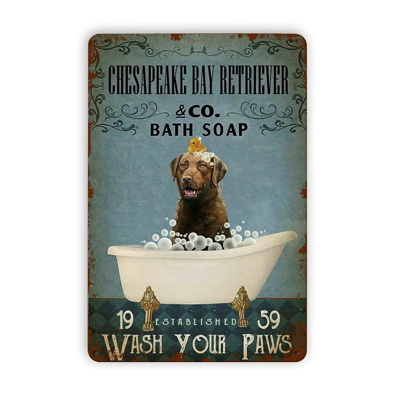 Chesapeake Bay Retriever Wash Your Paws Metal Tin Signs, Vintage Wall Decor Retro Art Tin Sign Funny Decorations for Home Bar Pu