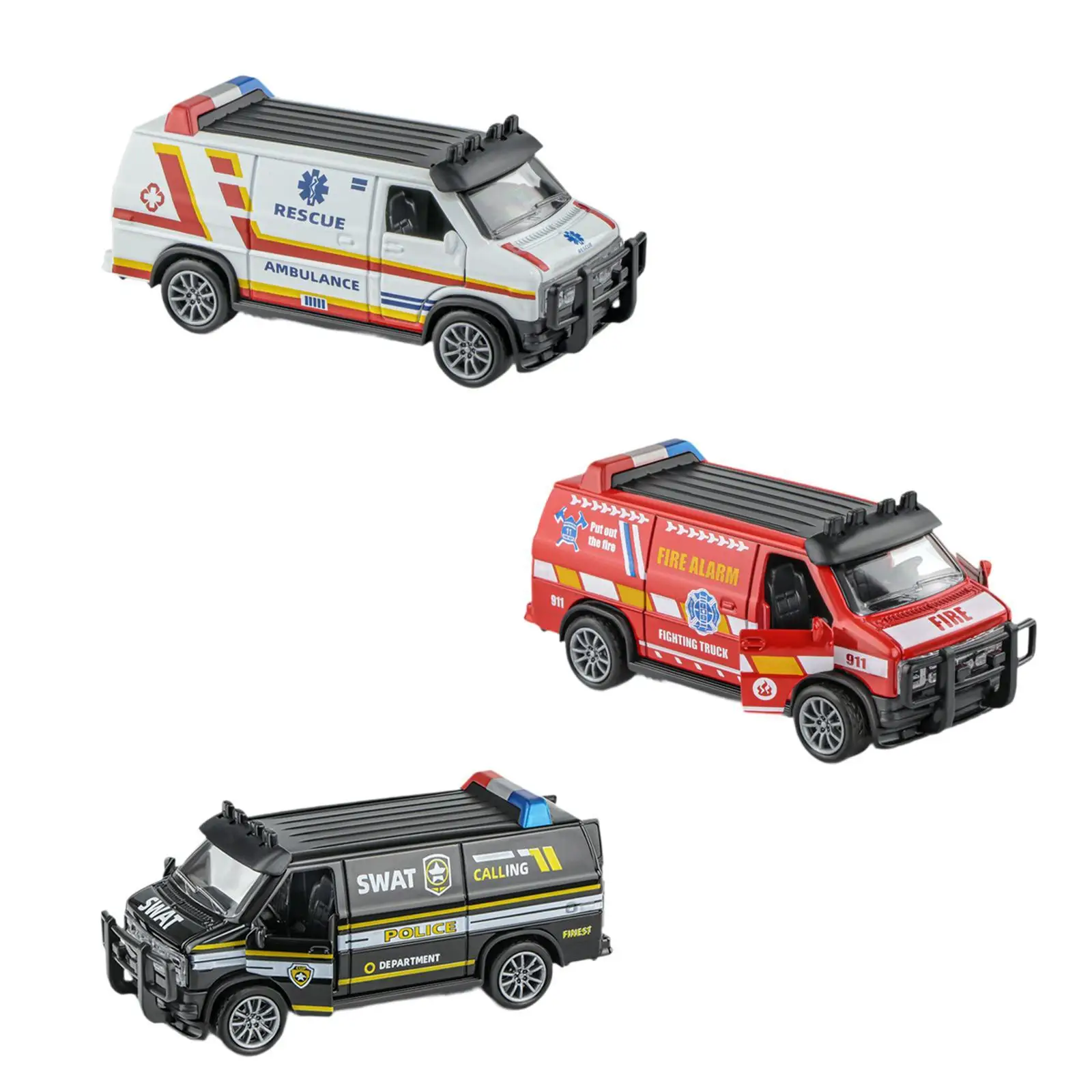 Modelo de vehículo de ambulancia para adultos, adolescentes, niños y niñas, Decoración de mesa de aleación detallada, coche de policía extraíble, 1/32