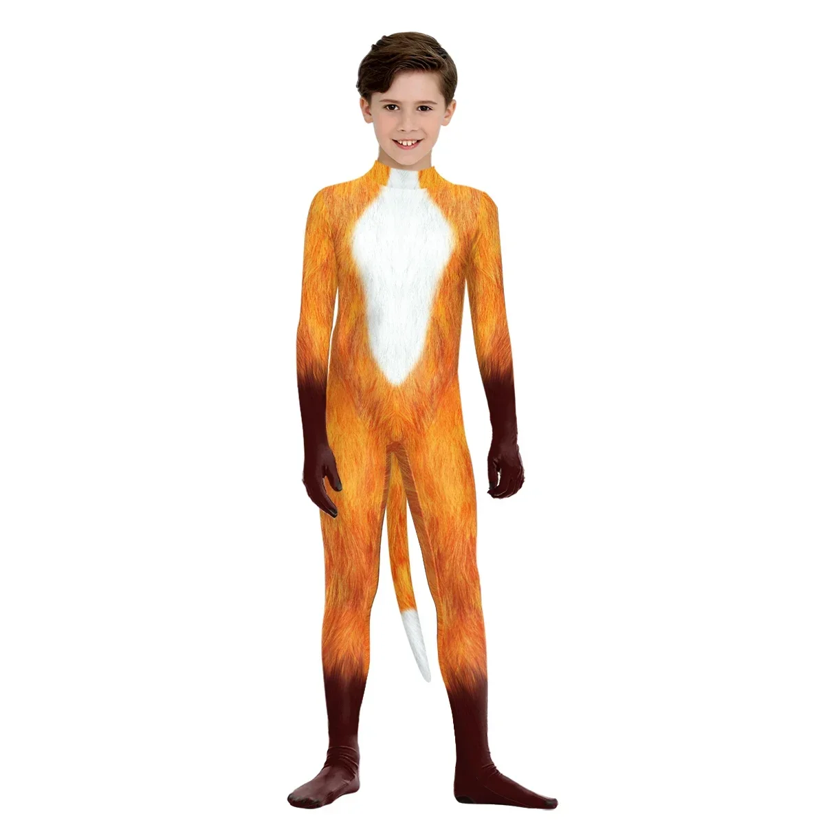 

Children's Day Orange Fox Bodysuit Kids Zentai Catsuit Party Halloween Animal Fox with Tail Costumes Pet Cosplay Jumpsuit