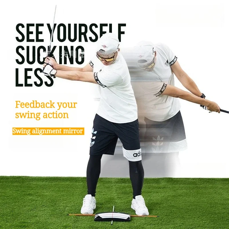 Golf Swing Alignment Training Mirror, Golf Posture Correction Practice Mirror for Beginner Swing Plane Feedback Training Aid