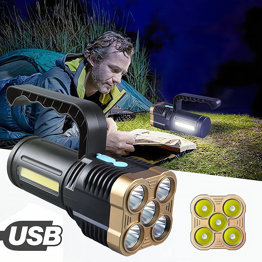 5LED Flashlight USB Rechargeable Portable Outdoor Waterproof Emergency For Field Tool Lighting Strong Bright Night Lamps Camping