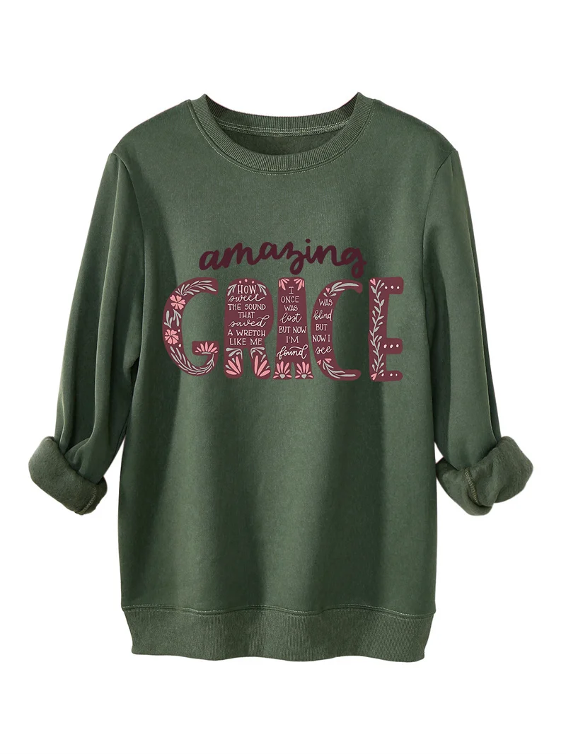 Autumn and winter fashion casual thickened warm amaring grave granny letter printed women's round neck fleece hoodie